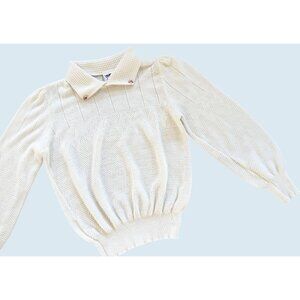 Vintage Open Knit Cottage Granny Cream Top Sweater Size Small